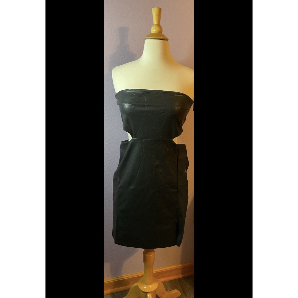 Edit By Nine‎ Black Pleather Vegan Leather Cut Out Mini Dress Size Small New